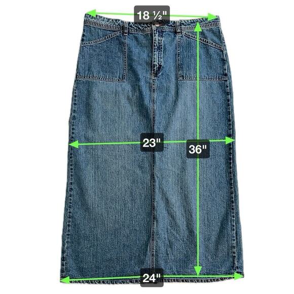 Old Navy Blue Jeans Vintage Y2K Denim A-Line Long Skirt Size 16 Rear Slit - Picture 4 of 7